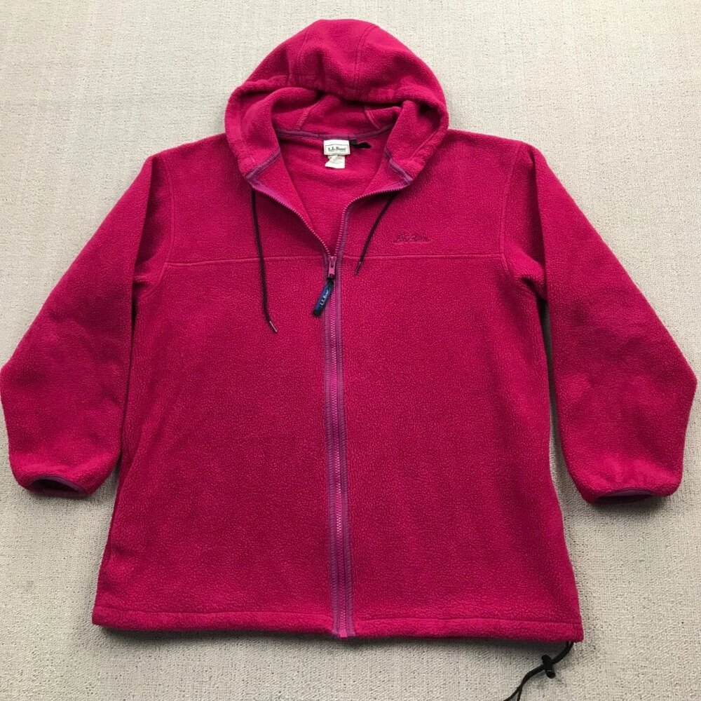 VINTAGE LL Bean Womens Fleece Jacket Sweater Large Pink Full Zip Long Sleeve